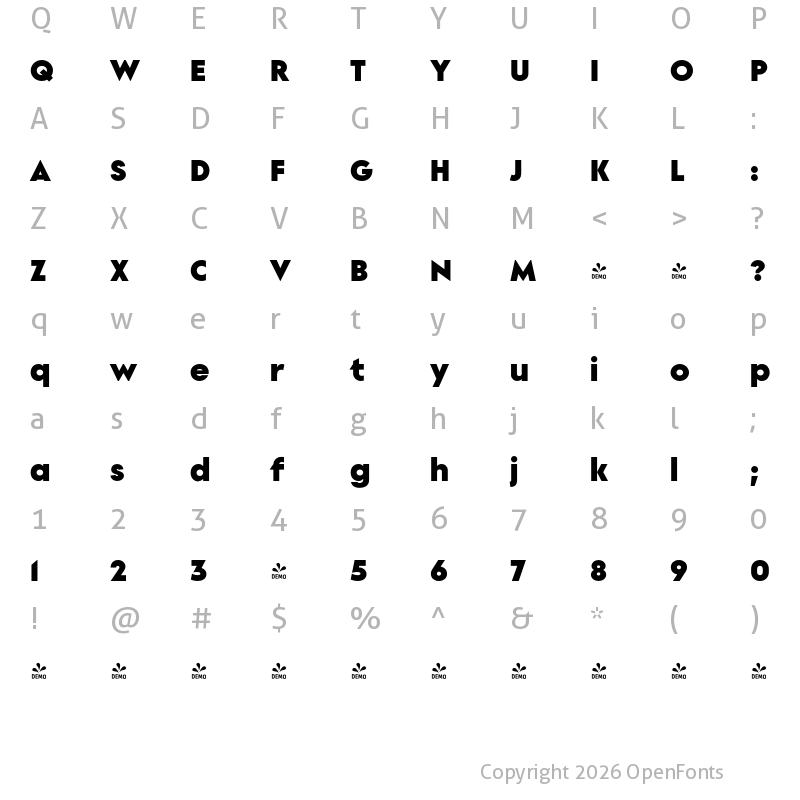 Character Map of FONTSPRING DEMO - Supera Gothic UltraBlack Regular