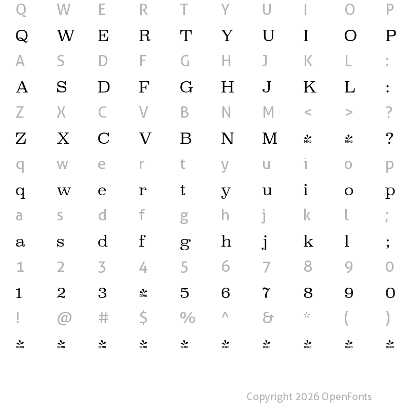 Character Map of FONTSPRING DEMO - Superclarendon Lt Regular