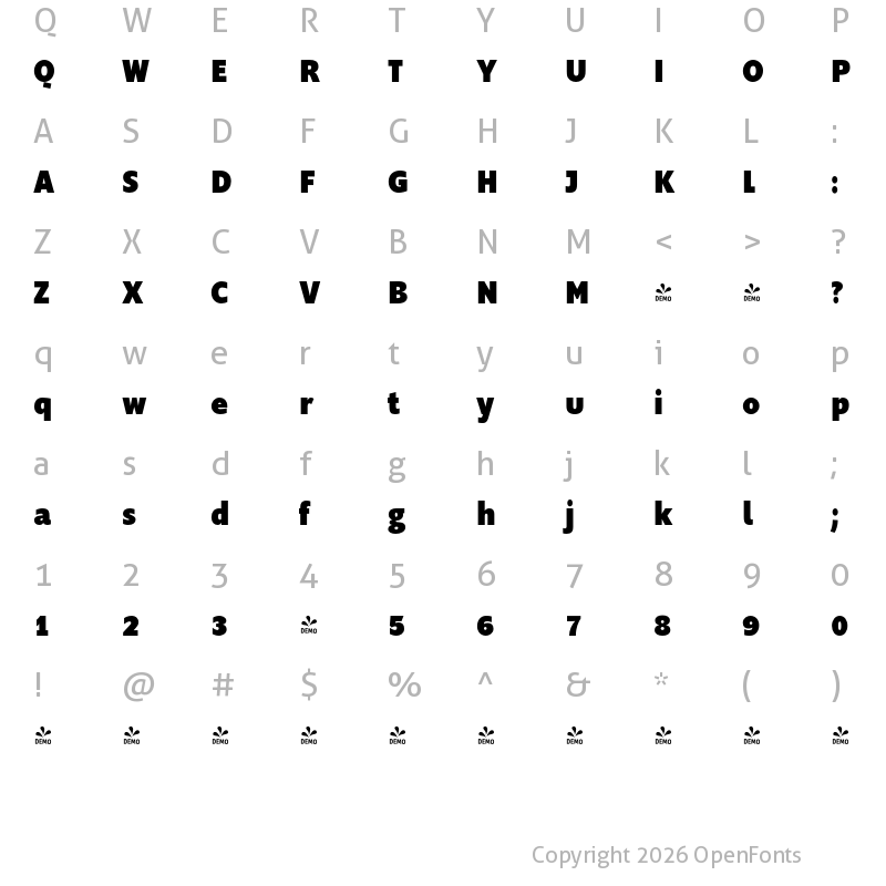 Character Map of FONTSPRING DEMO - Supra-BlackCondensed Regular