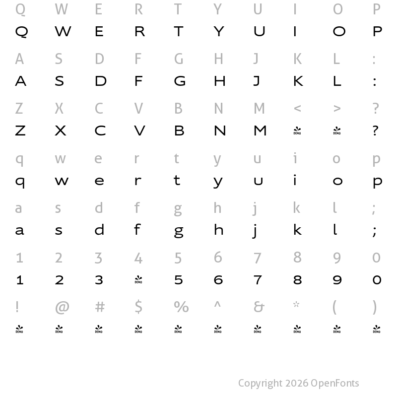 Character Map of FONTSPRING DEMO - Supra-NormalExtended Regular