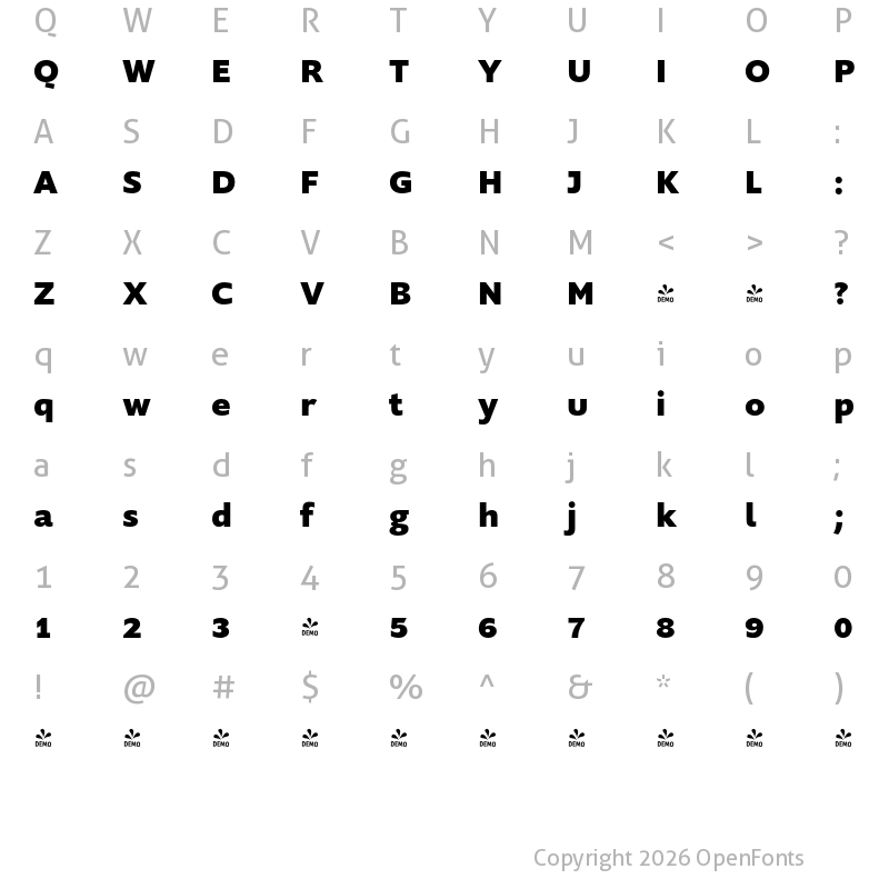 Character Map of FONTSPRING DEMO - Supra-XBold Regular