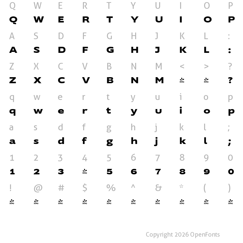 Character Map of FONTSPRING DEMO - Supra-XBoldExtended Regular