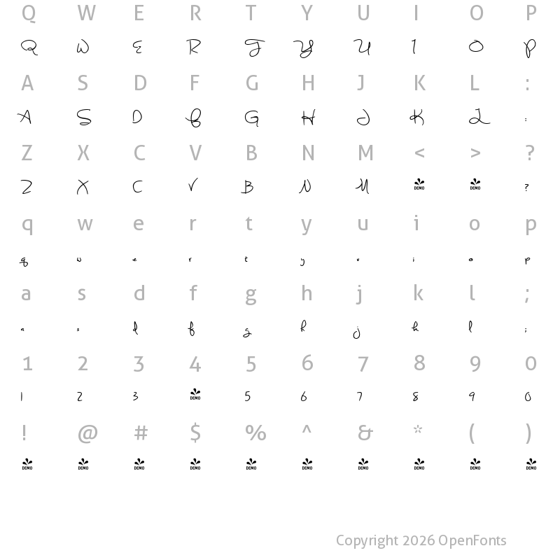 Character Map of FONTSPRING DEMO - Sweetly Broken Bold