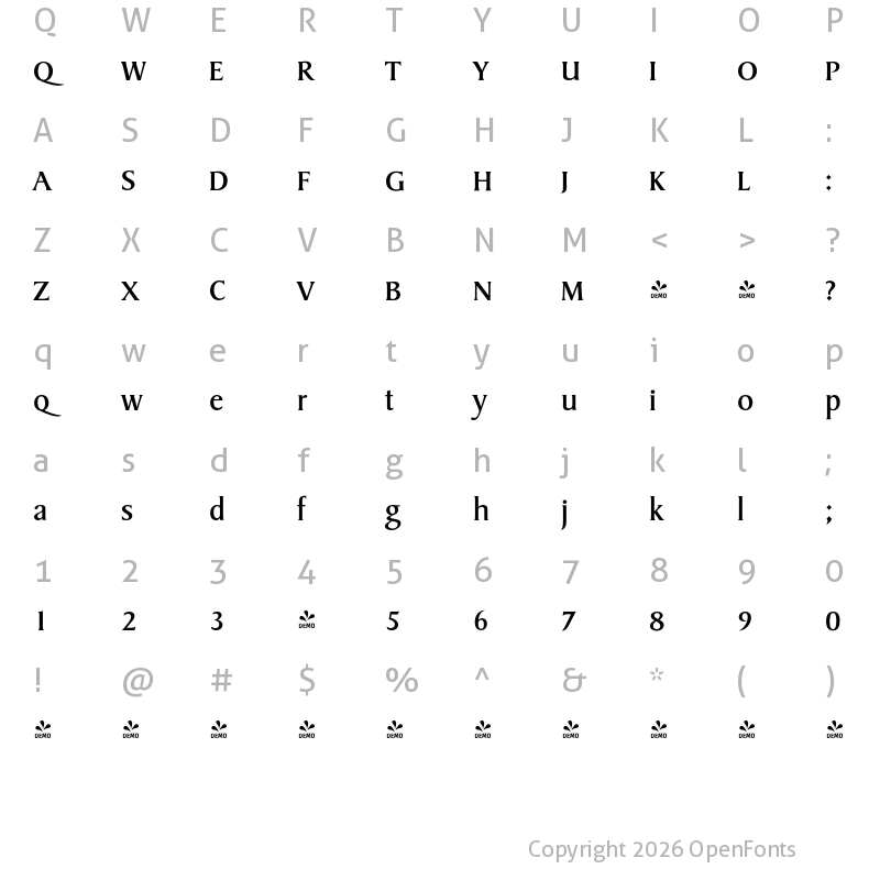 Character Map of FONTSPRING DEMO - Sydney Regular