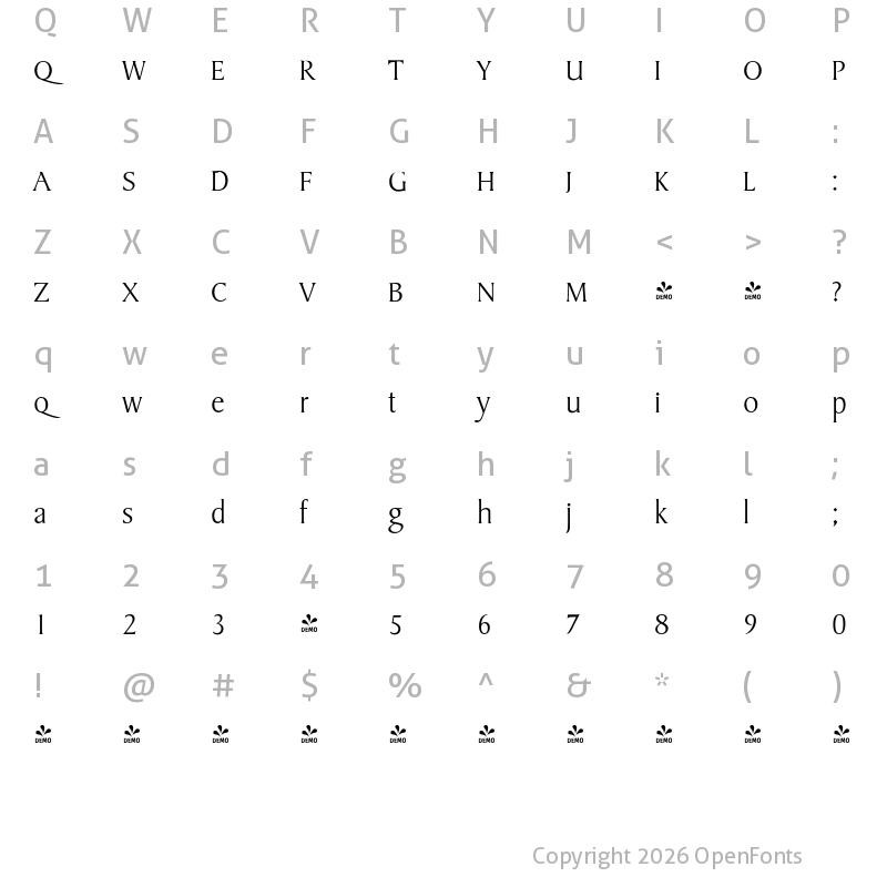 Character Map of FONTSPRING DEMO - Sydney Serial Xlight Regular