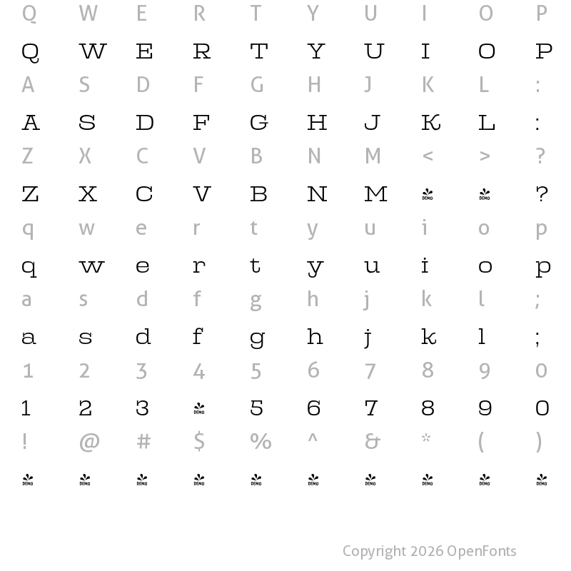 Character Map of FONTSPRING DEMO - TA Albatross Light Regular