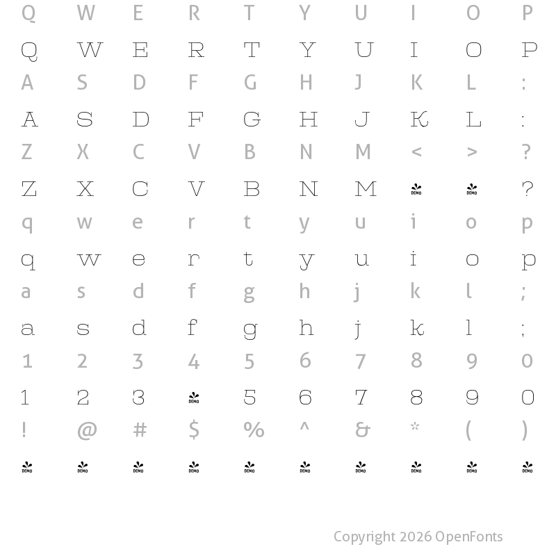 Character Map of FONTSPRING DEMO - TA Albatross Thin Regular