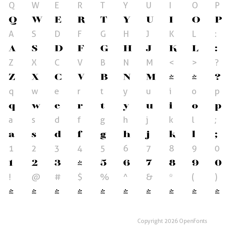 Character Map of FONTSPRING DEMO - TA Regresso D Semi Expanded SmEx Bold