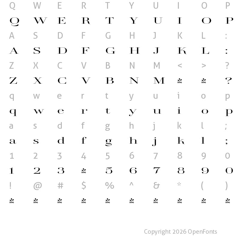Character Map of FONTSPRING DEMO - TA Regresso Display Exp Lt Regular