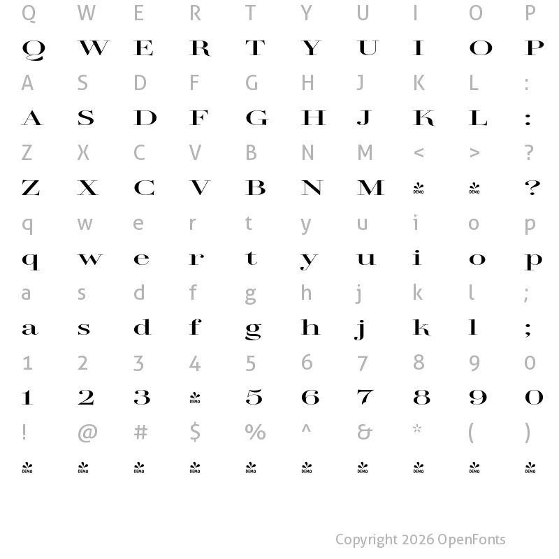 Character Map of FONTSPRING DEMO - TA Regresso Display Exp Regular