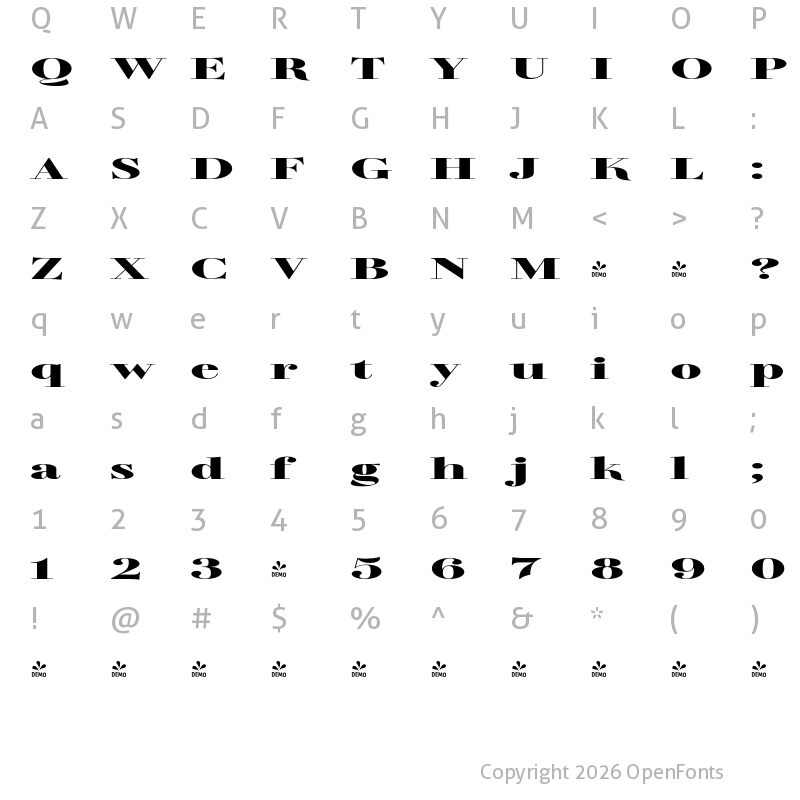 Character Map of FONTSPRING DEMO - TA Regresso Display ExtExp Bold
