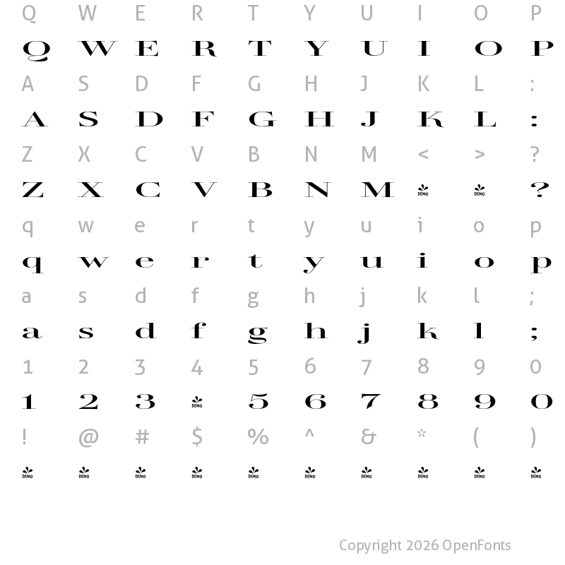 Character Map of FONTSPRING DEMO - TA Regresso Display ExtExp Regular