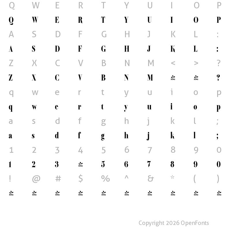 Character Map of FONTSPRING DEMO - TA Regresso Display SmCn Bold