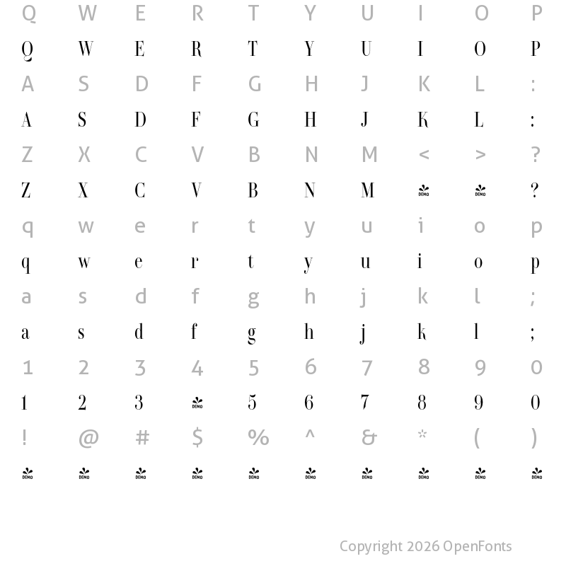 Character Map of FONTSPRING DEMO - TA Regresso Display SmCn Regular