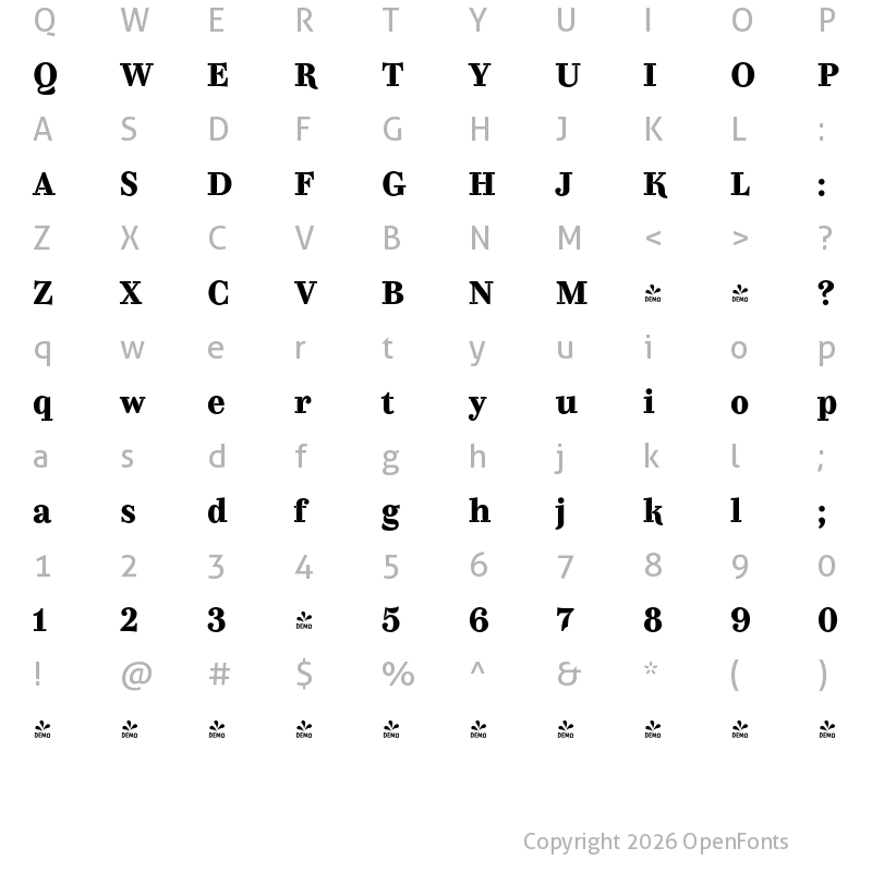 Character Map of FONTSPRING DEMO - TA Regresso Ink Bold