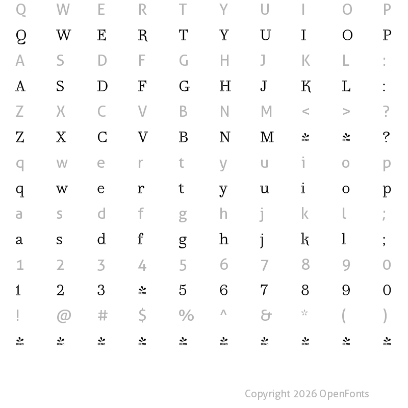 Character Map of FONTSPRING DEMO - TA Regresso Ink Light Regular