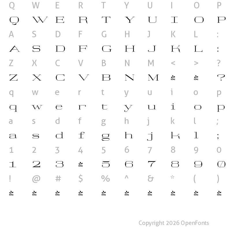 Character Map of FONTSPRING DEMO - TA Regresso Stretch Light Regular