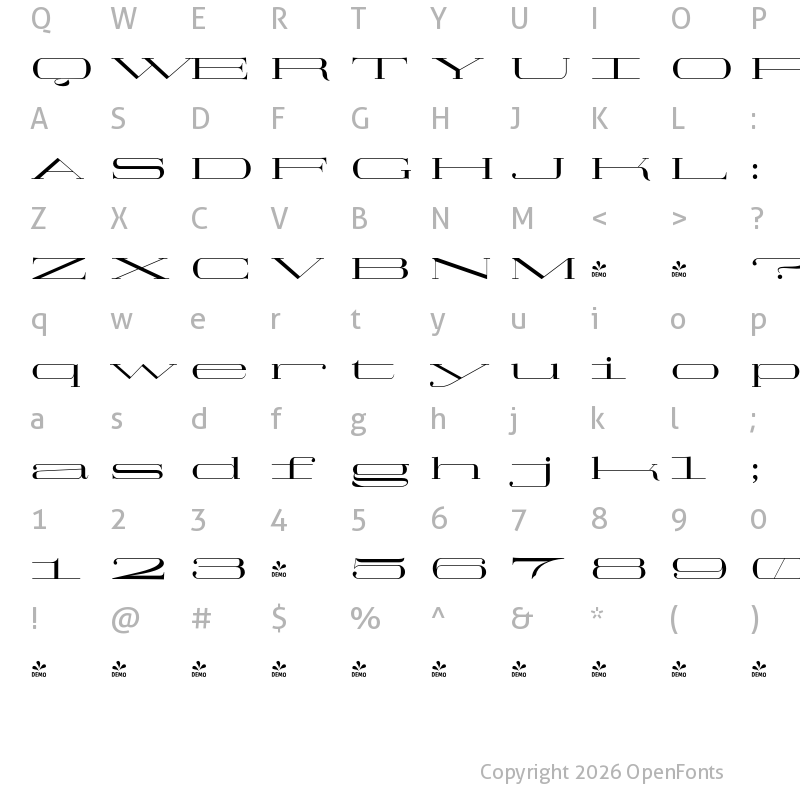 Character Map of FONTSPRING DEMO - TA Regresso Stretch Med Regular