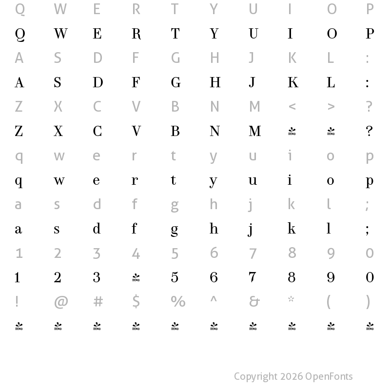 Character Map of FONTSPRING DEMO - TA Regresso Subhead Regular
