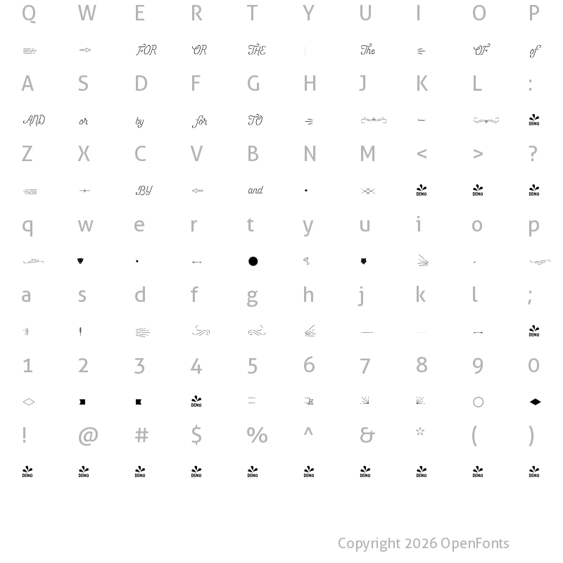 Character Map of FONTSPRING DEMO - Taberna Extras Regular