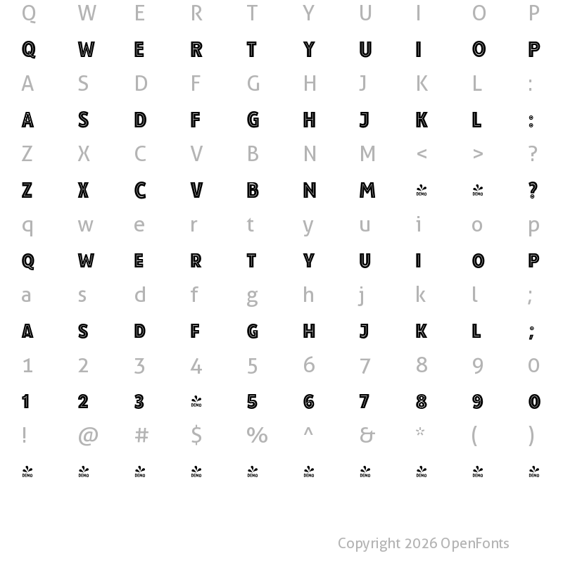 Character Map of FONTSPRING DEMO - Taberna Sans Black In Regular