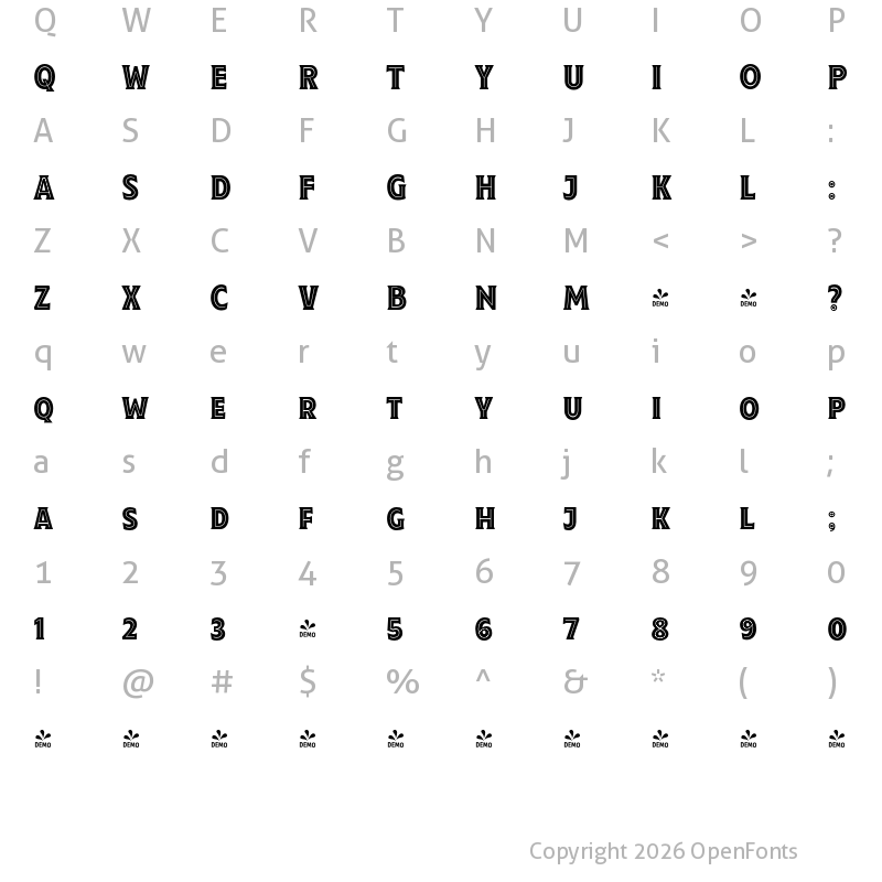 Character Map of FONTSPRING DEMO - Taberna Serif Black In Regular