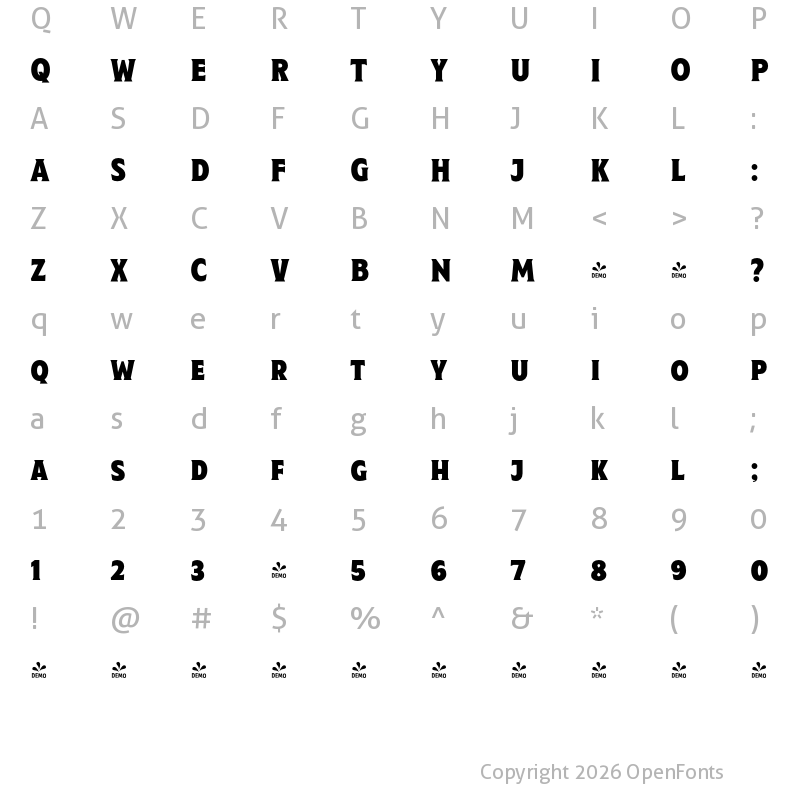 Character Map of FONTSPRING DEMO - Taberna Serif Black Regular