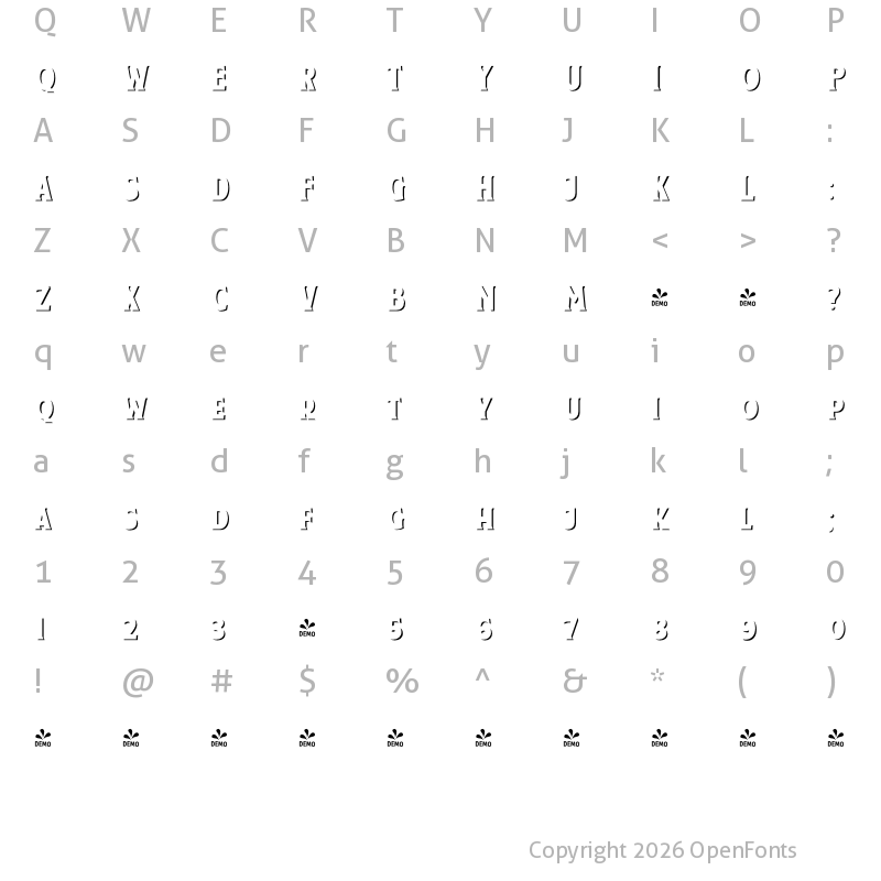 Character Map of FONTSPRING DEMO - Taberna Serif Sh L Regular