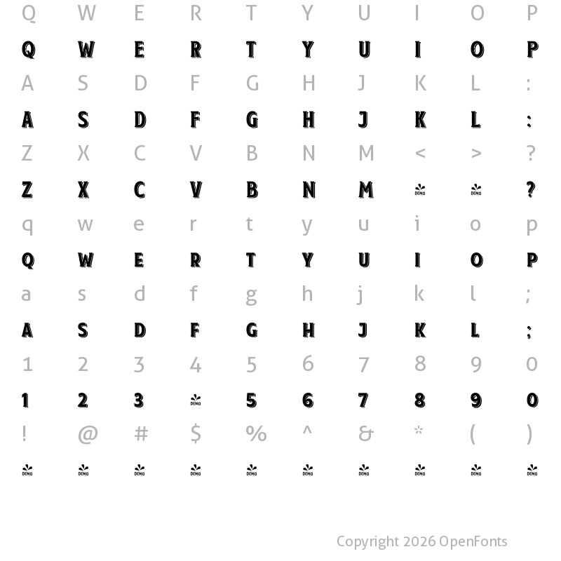 Character Map of FONTSPRING DEMO - Taberna Serif Sh Regular