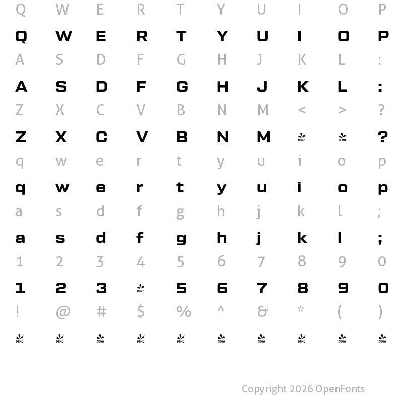 Character Map of FONTSPRING DEMO - Tactic Sans Bld Regular