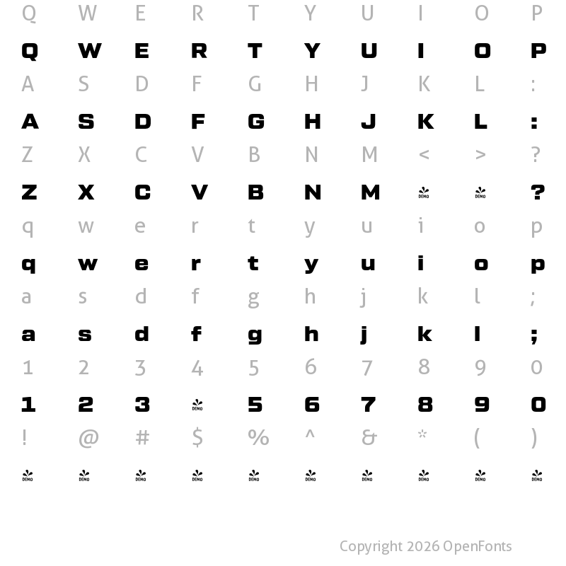 Character Map of FONTSPRING DEMO - Tactic Sans Blk Regular