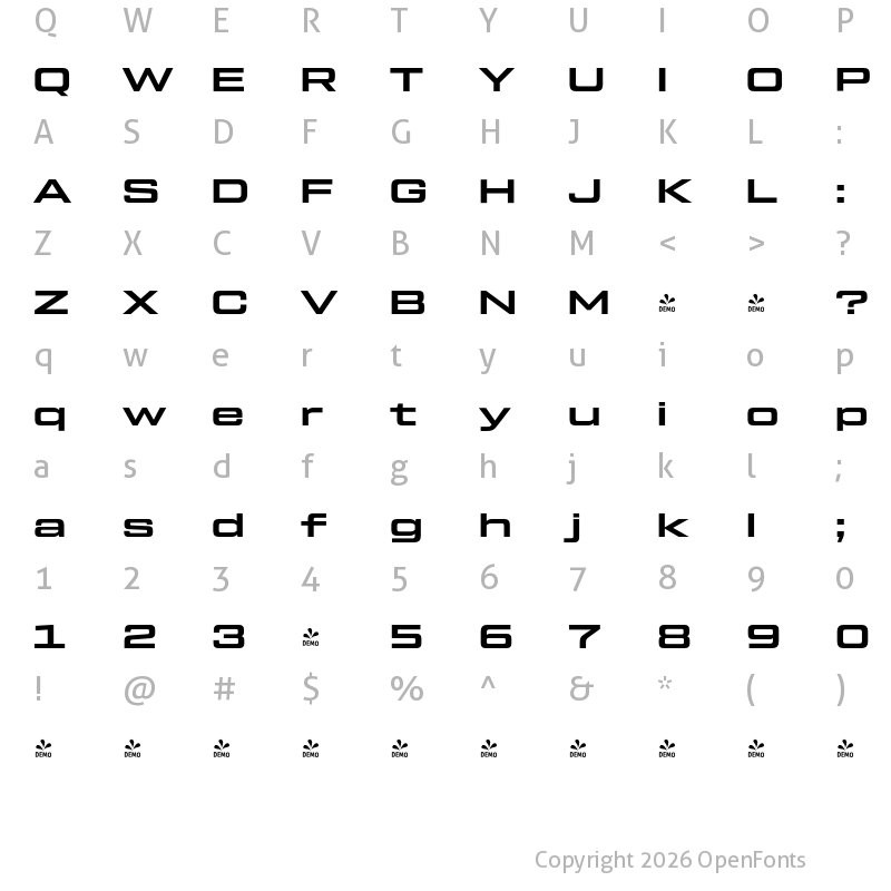 Character Map of FONTSPRING DEMO - Tactic Sans Ext Exd Bld Regular