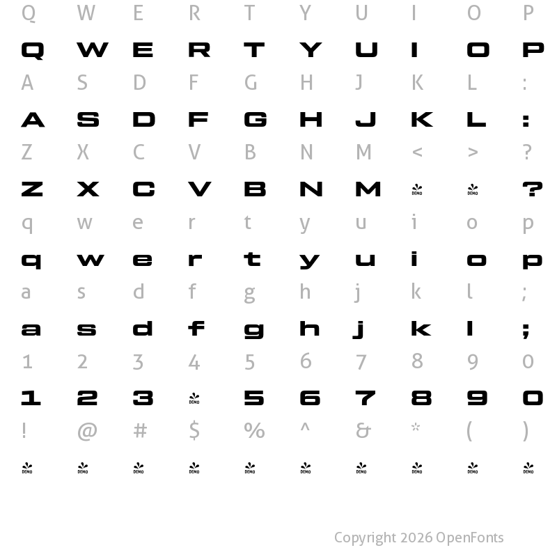 Character Map of FONTSPRING DEMO - Tactic Sans Ext Exd Blk Regular