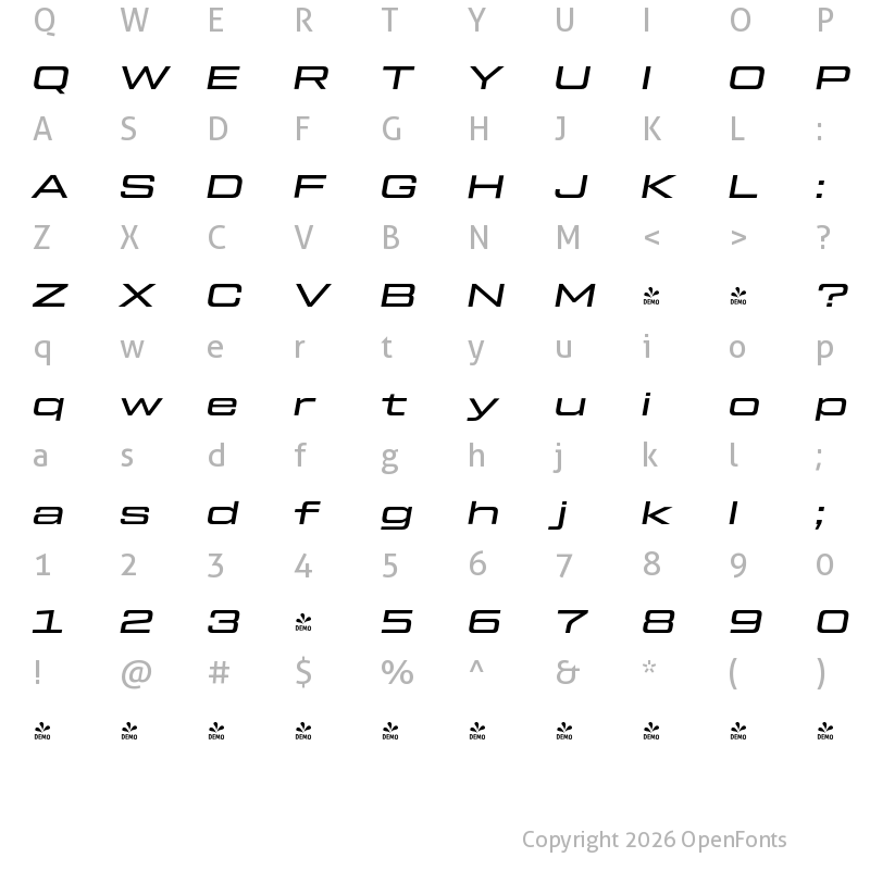 Character Map of FONTSPRING DEMO - Tactic Sans Ext Exd Med It Regular