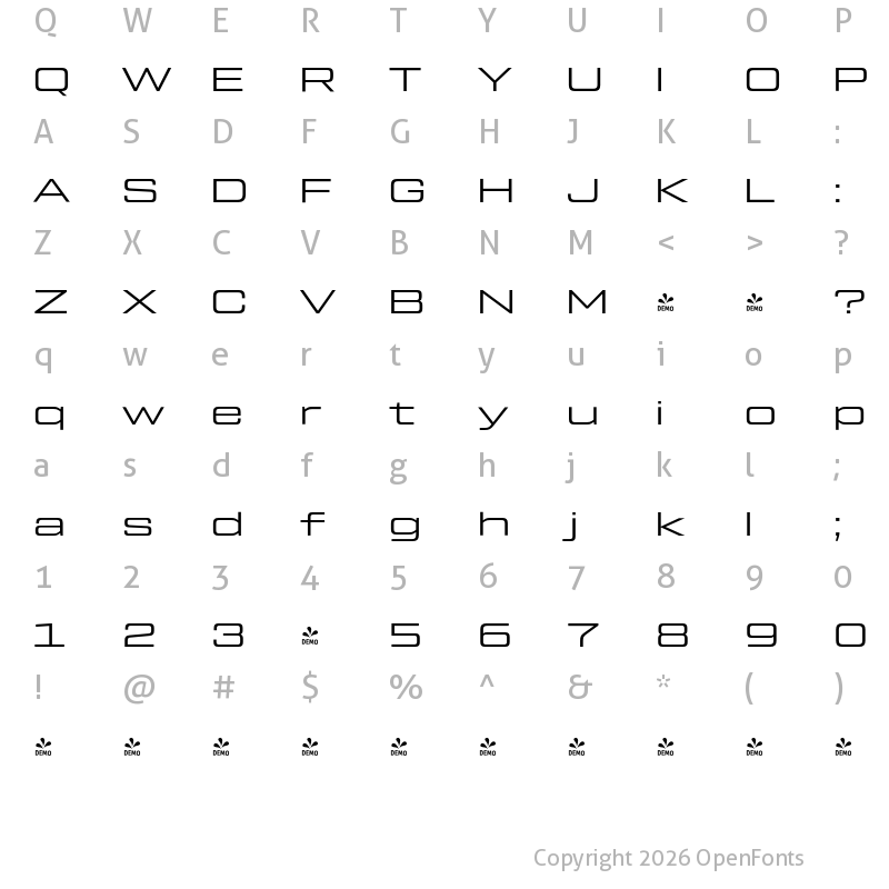 Character Map of FONTSPRING DEMO - Tactic Sans Ext Exd Reg Regular