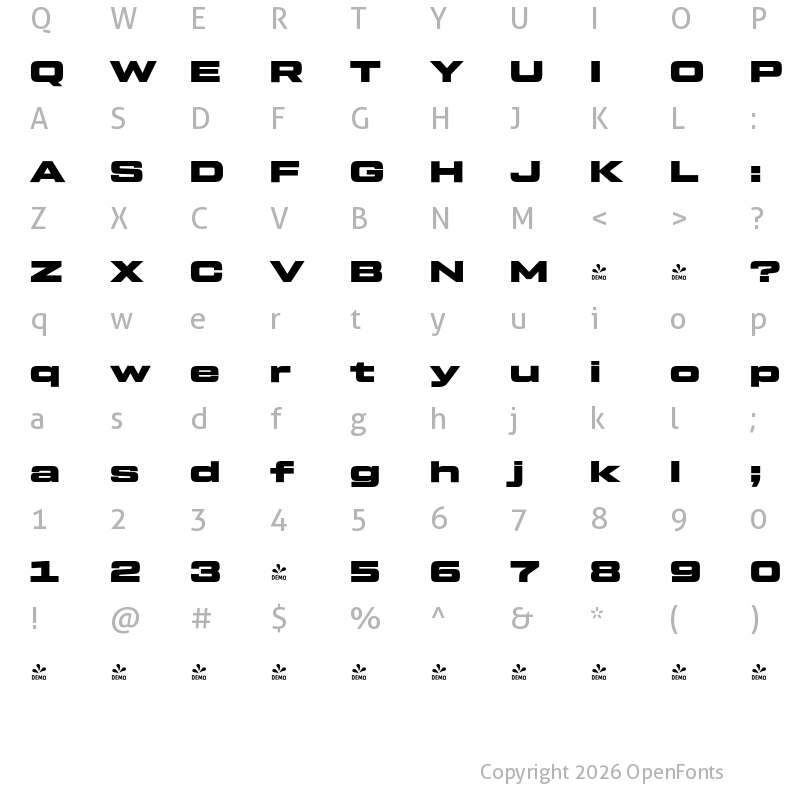 Character Map of FONTSPRING DEMO - Tactic Sans Ext Exd Ult Regular