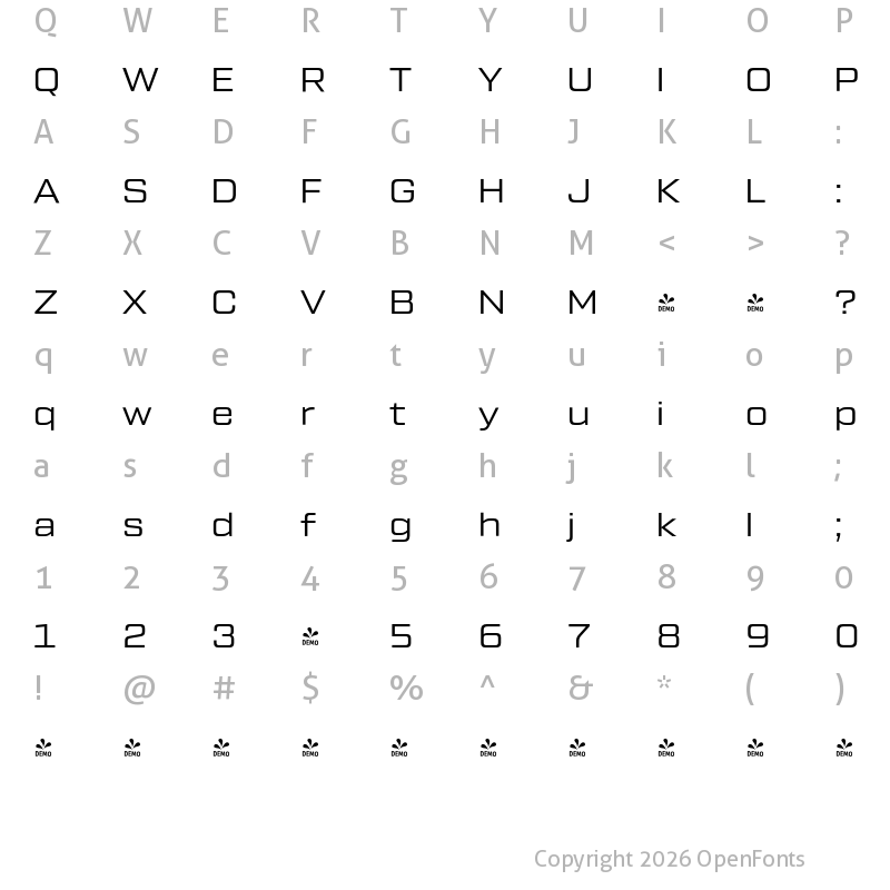 Character Map of FONTSPRING DEMO - Tactic Sans Reg Regular