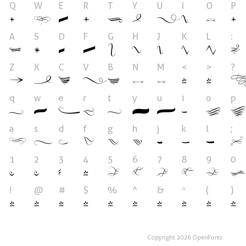 Character Map of FONTSPRING DEMO - Taiga Ornaments Regular