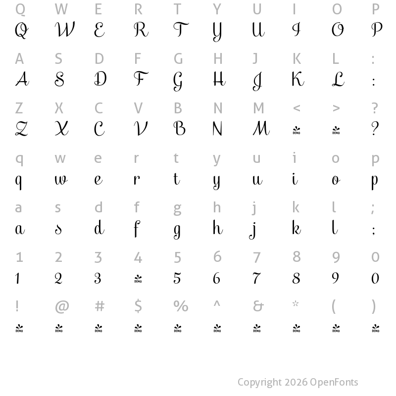 Character Map of FONTSPRING DEMO - Taiga Regular