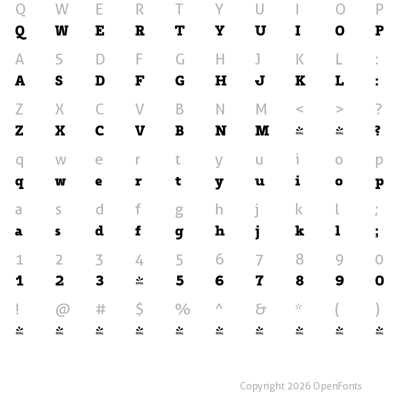 Character Map of FONTSPRING DEMO - Tailor Bk Regular