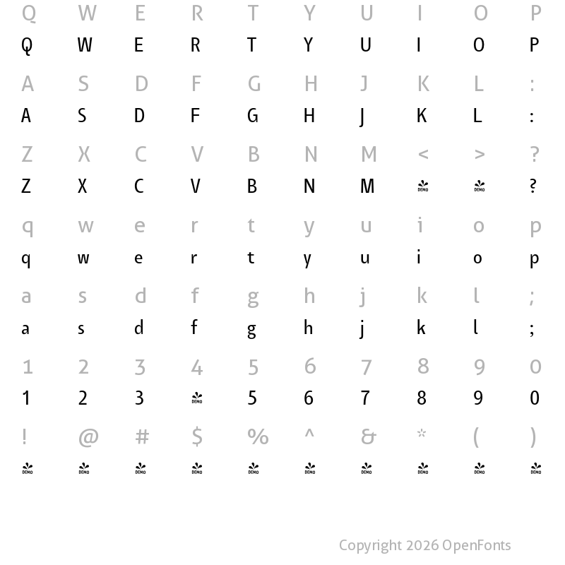 Character Map of FONTSPRING DEMO - Tang Bk Regular