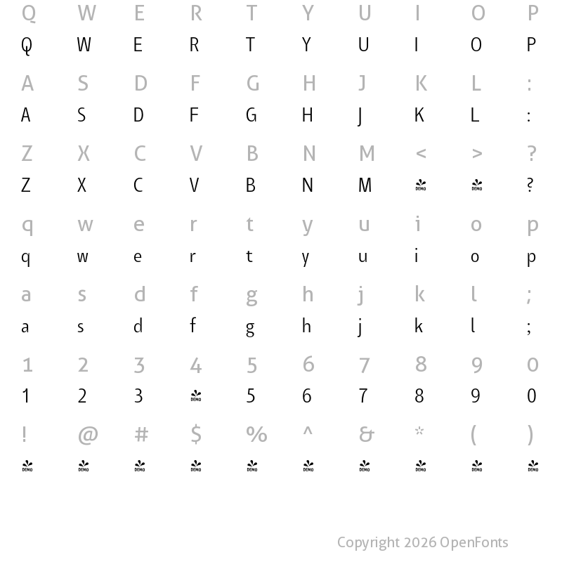 Character Map of FONTSPRING DEMO - Tang Lt Regular