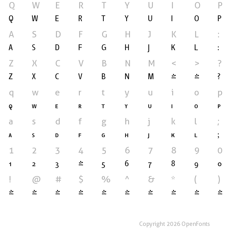 Character Map of FONTSPRING DEMO - TangSCOSF Bk Regular