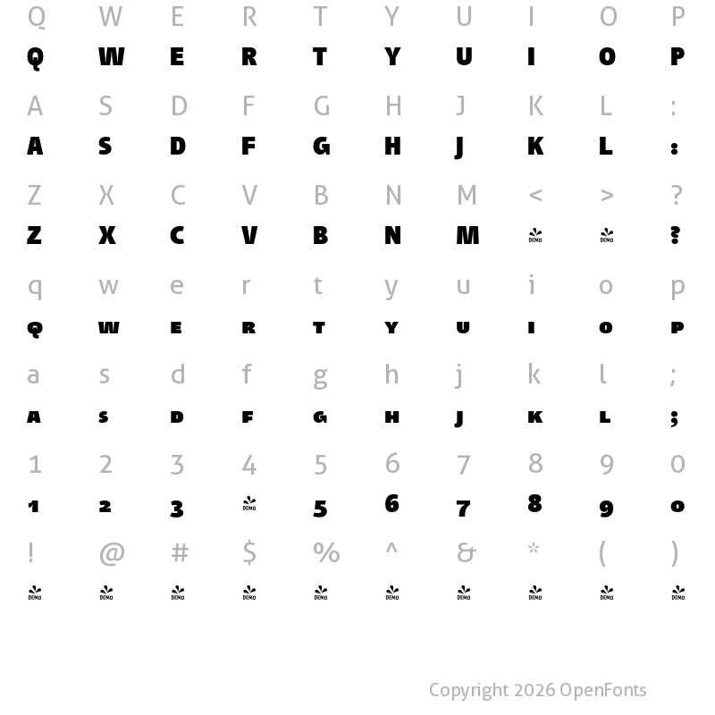 Character Map of FONTSPRING DEMO - TangSCOSF Bl Regular