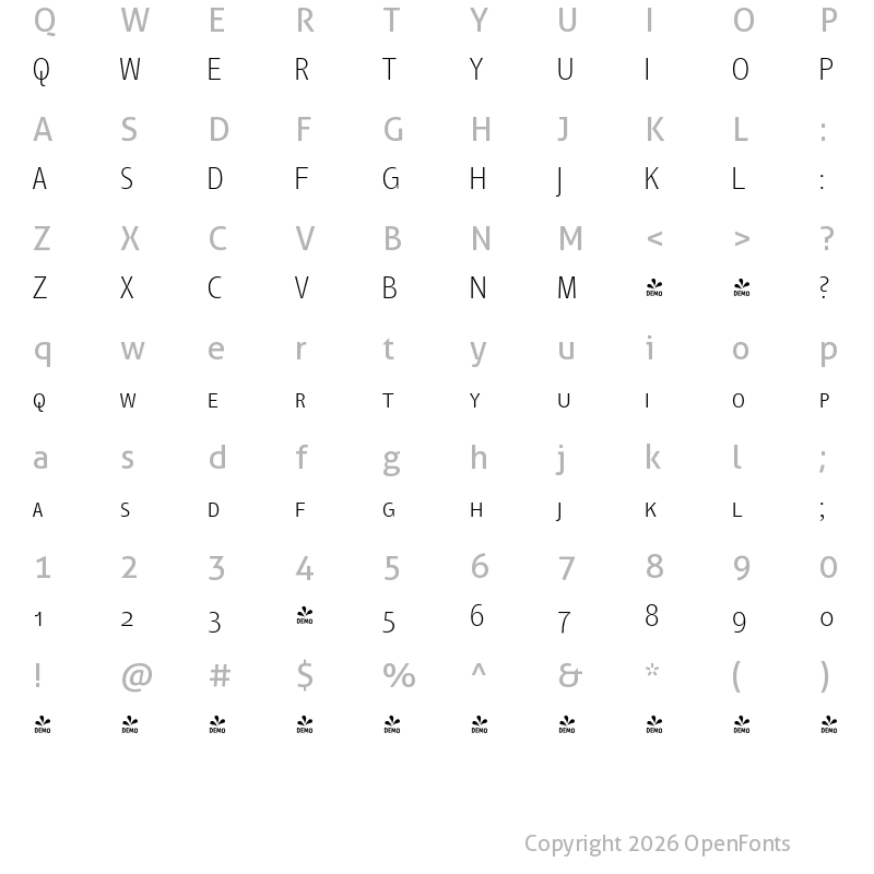 Character Map of FONTSPRING DEMO - TangSCOSF Th Regular