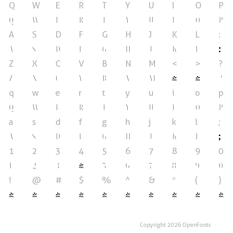 Character Map of FONTSPRING DEMO - Tapas Serif Deco Regular