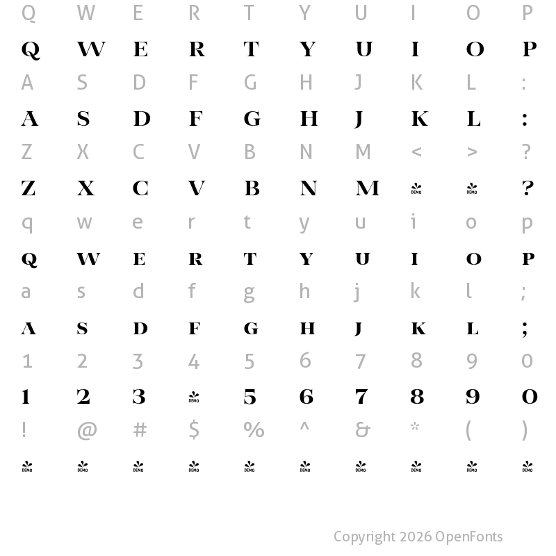 Character Map of FONTSPRING DEMO - Taurus Bold Regular