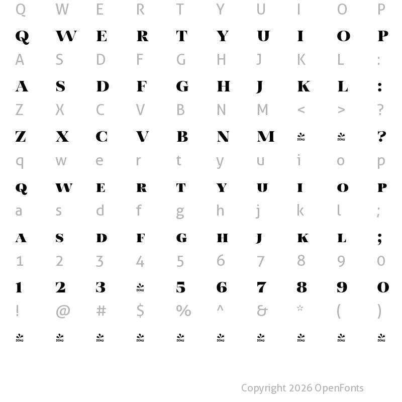 Character Map of FONTSPRING DEMO - Taurus Heavy Regular