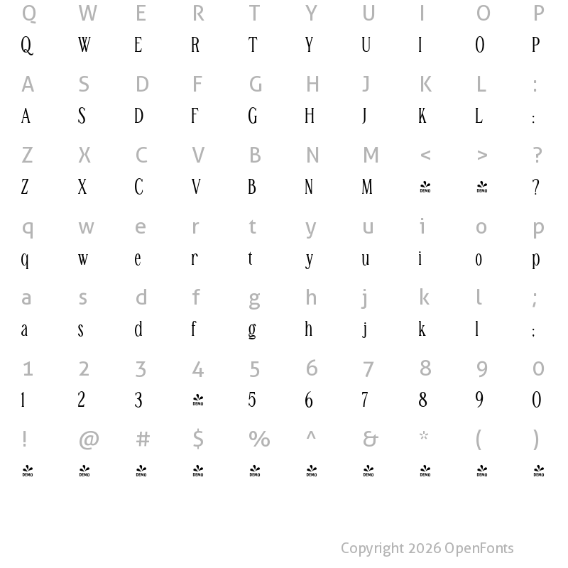 Character Map of FONTSPRING DEMO - TBJ Malta Med Regular