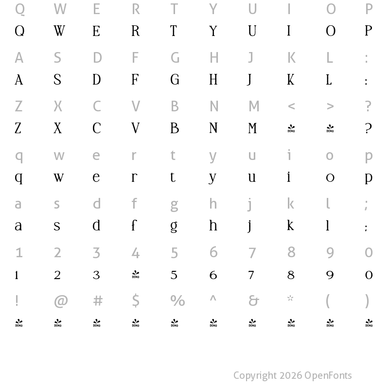 Character Map of FONTSPRING DEMO - TC Brookleigh Arc Print Extd Bd Bold